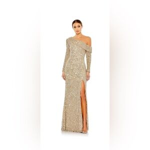 Mac Duggar Elegant shimmering Gold One-Shoulder Evening Gown style 5449
